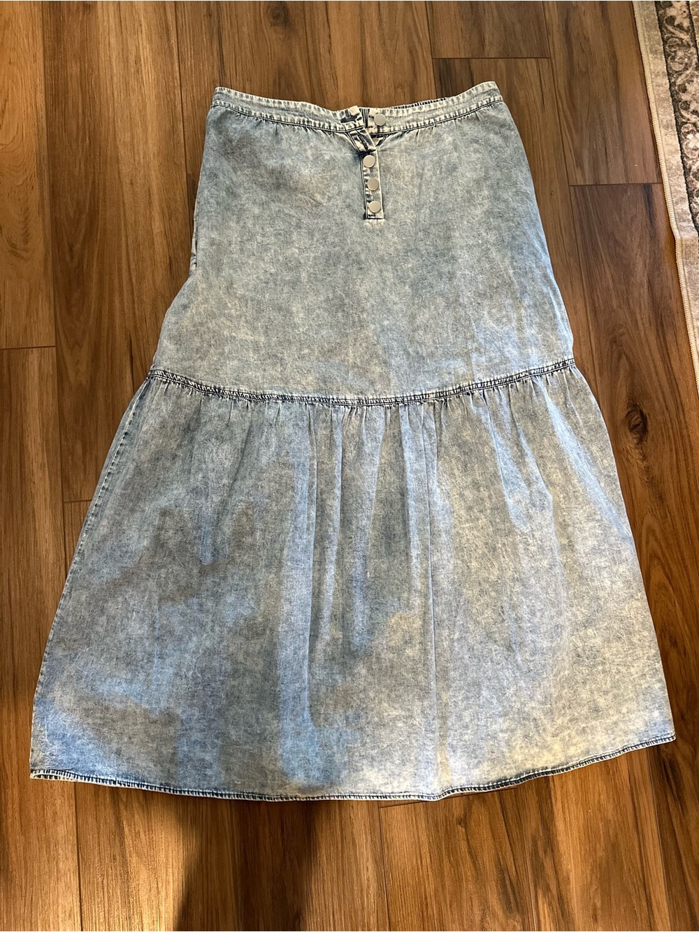 Light Wash Acid-Effect Maxi Skirt with Button Trim